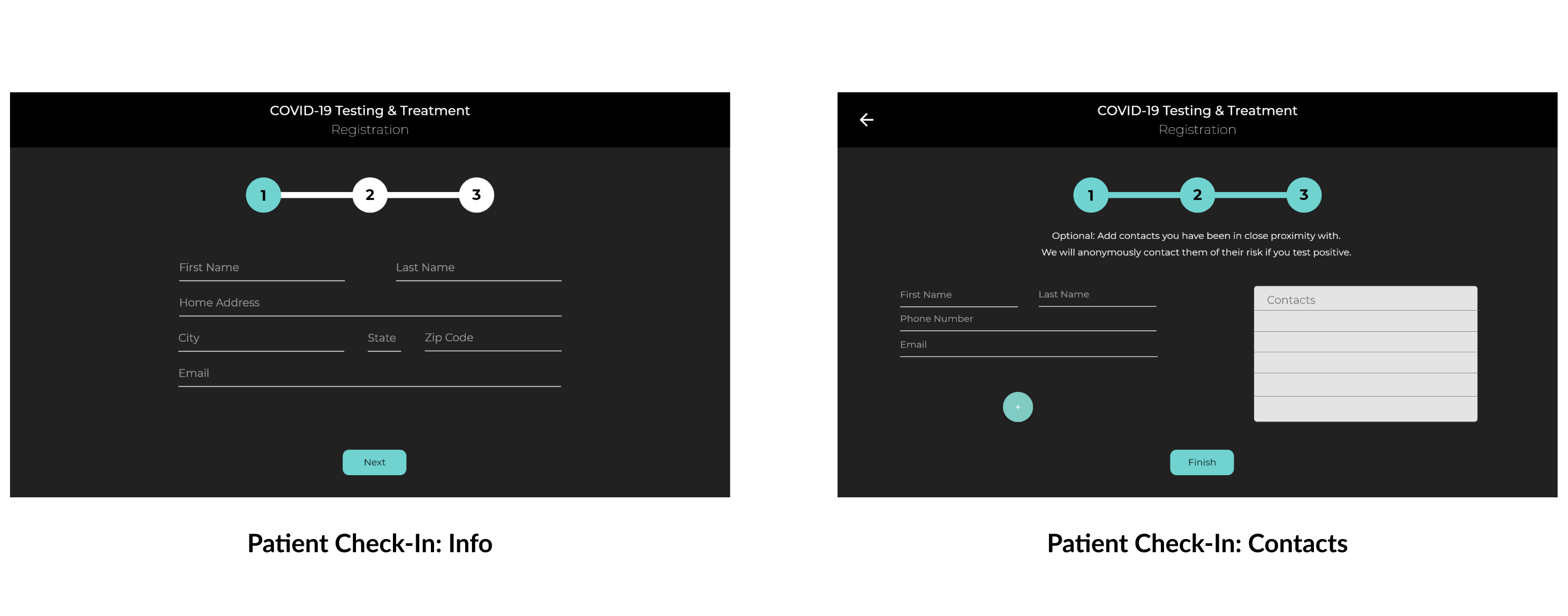 Patient check-in screens